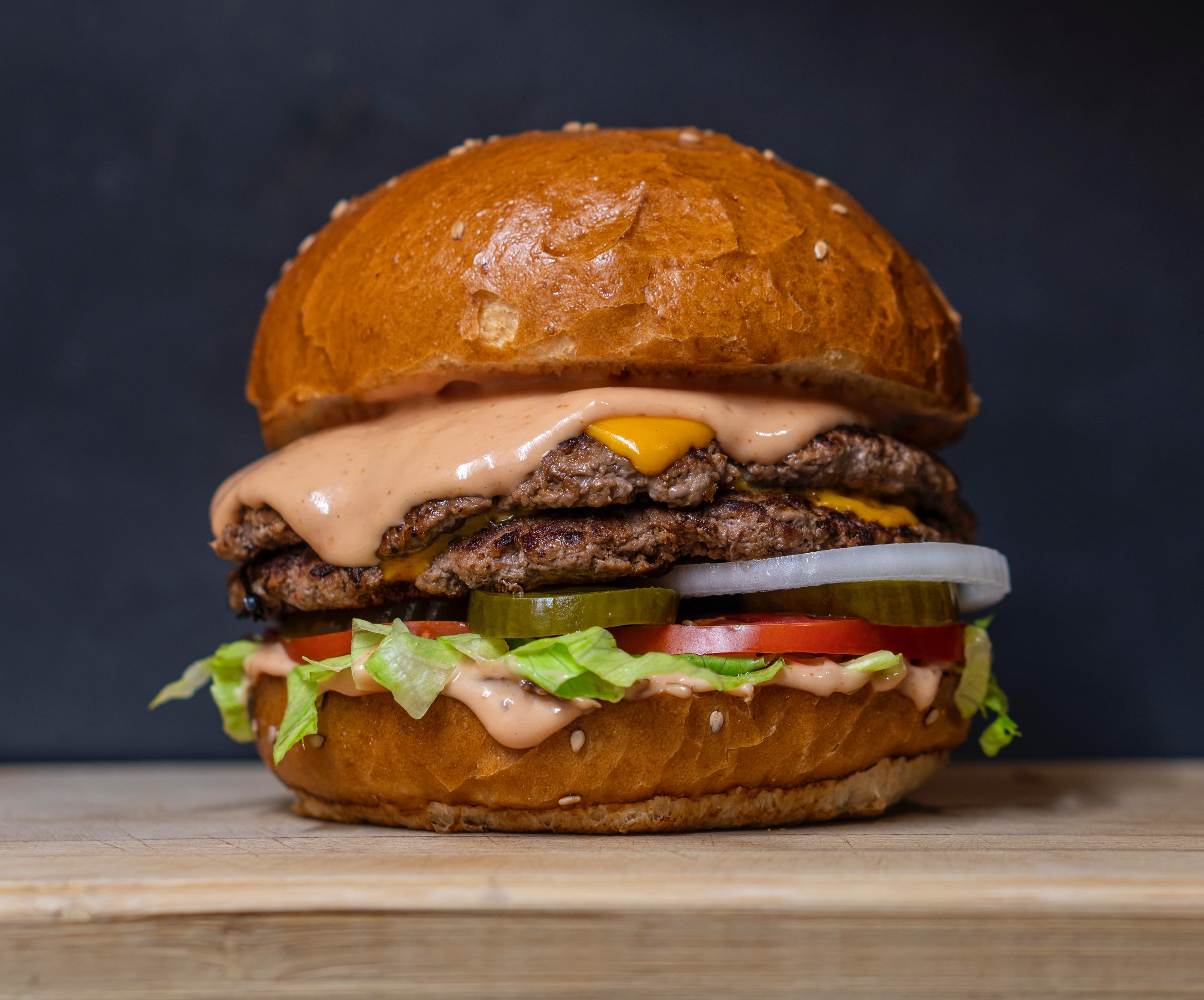 A freshly made Burger Corner cheeseburger